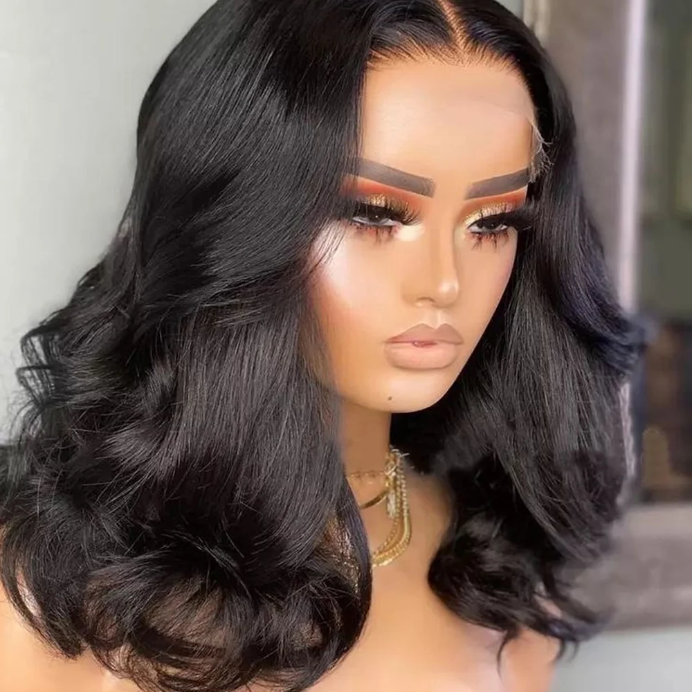 

180 Density Short Bob Wig Human Hair Body Wave Transparent 13x4 Pre Plucked Lace Frontal Wig Human Hair Body Wave Wig For Women