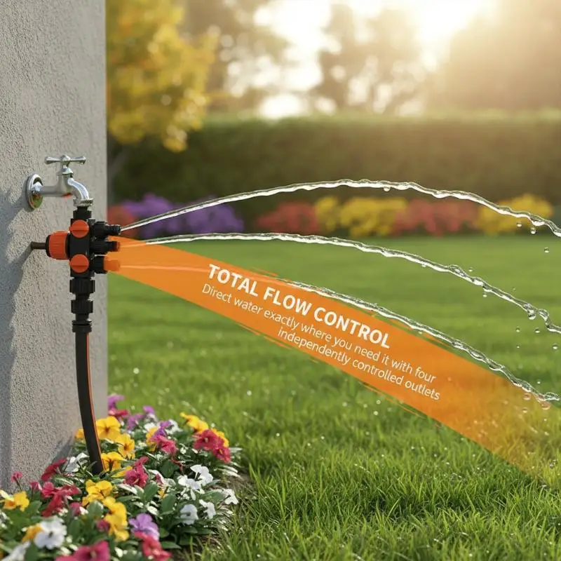 Drip Irrigation Pipe Splitter 4 Way Multi Tap Garden Water Connector Quick Setup for Houseplants Outdoor Use
