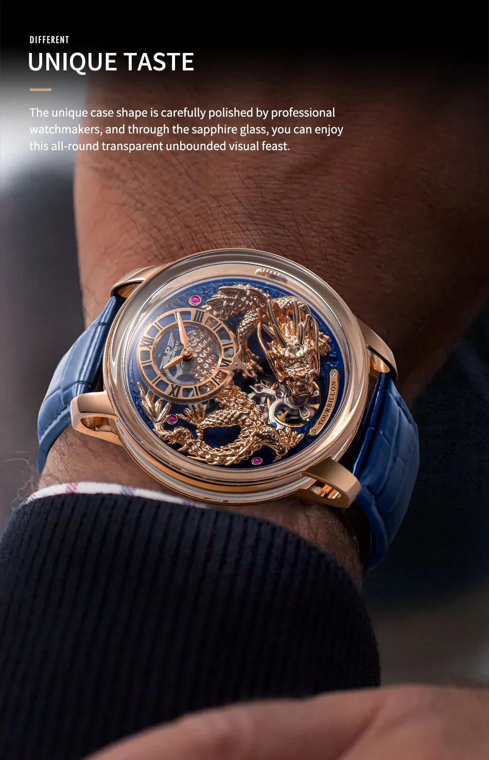 PINDU Markendesign Grüne Drachen-Zifferblatt Mechanische Uhr für Herren Saphir Edelstahl Wasserdichte Luxus Automatische Mechanische Uhr – Detail 6