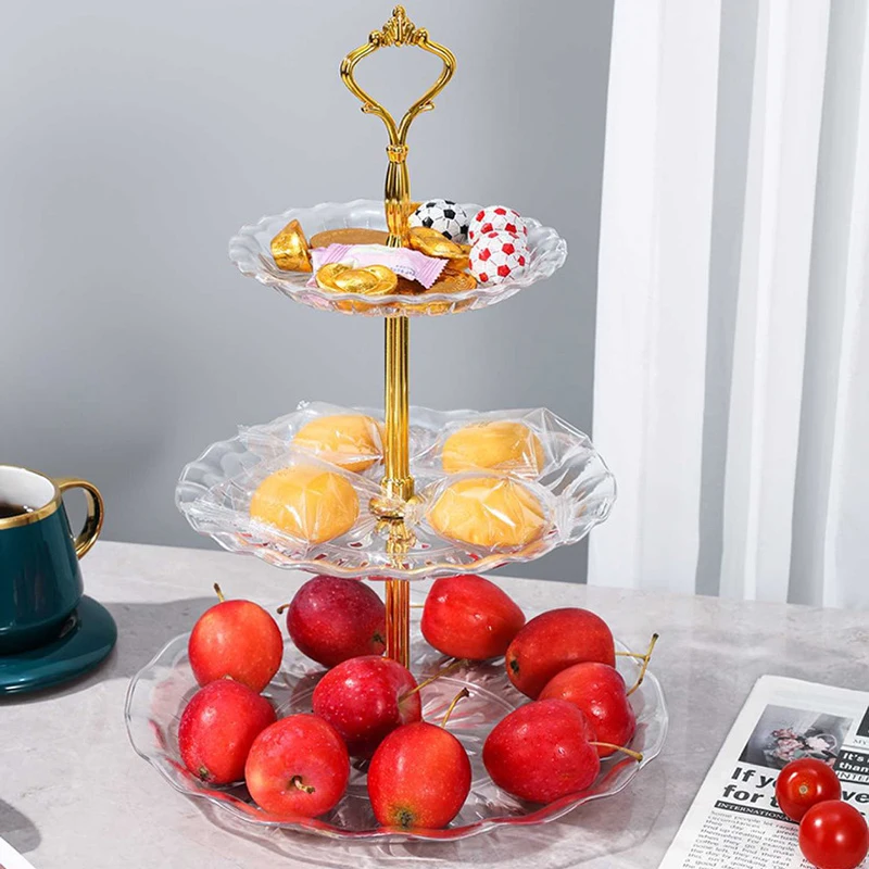 3-tier Cupcake Stand Fruit Plate Holder Desserts Snack Candy Buffet Stand Tower For Christmas Wedding Party Cake Tray