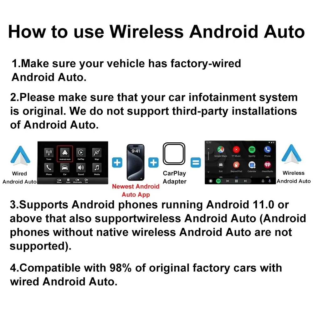 Vcarlinkplay 2026 Carplay AI Box Android 15 Kabelloser Android Auto Carplay Adapter für Netflix YouTube Smart Car Systeme Geschenke – Detail 14