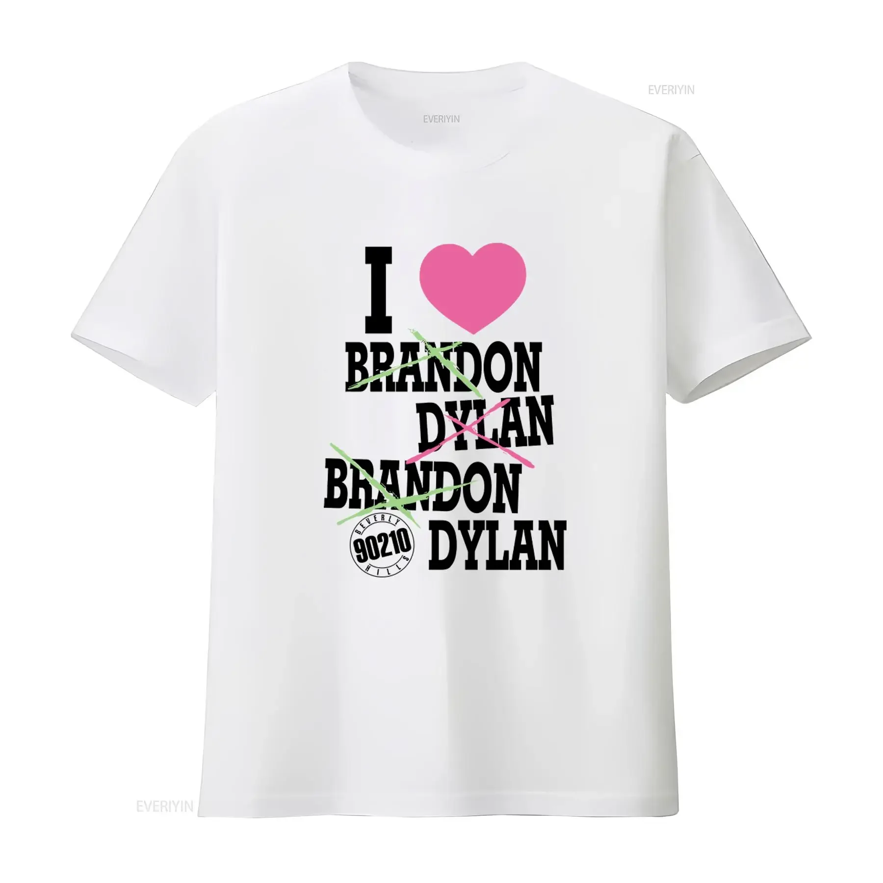 Beverly Hills 90210 I Love Brandon And Dylan Kids' Print White T Shirt vintage Washed Stretched streetwear Comfortable Soft