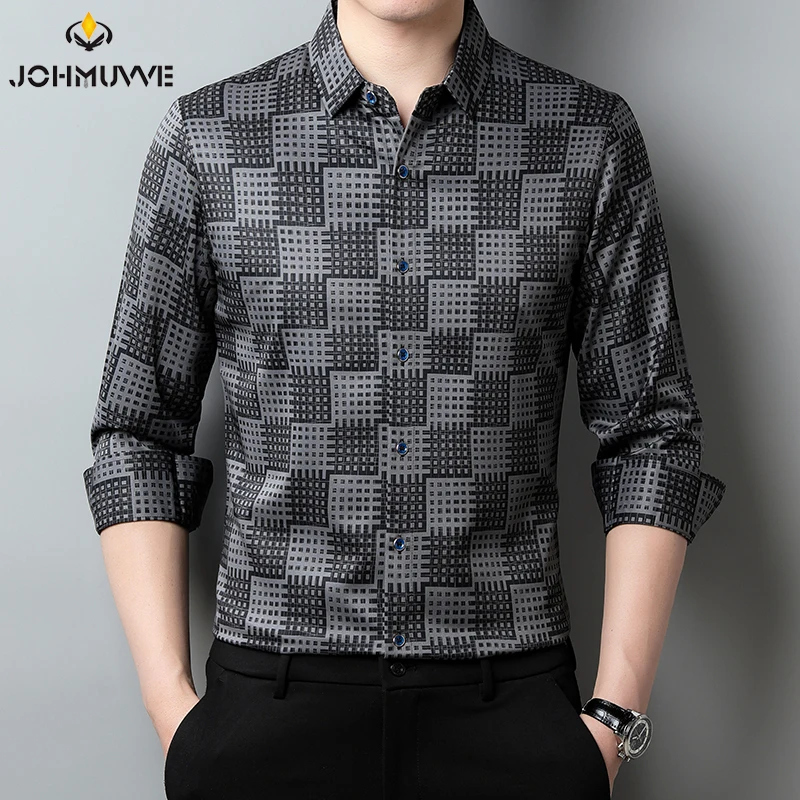 New Men's Casual Printed Long Sleeved Lapel Shirt for Spring and Autumn Fashion Comfortable Wrinkle Free Top Without Ironing