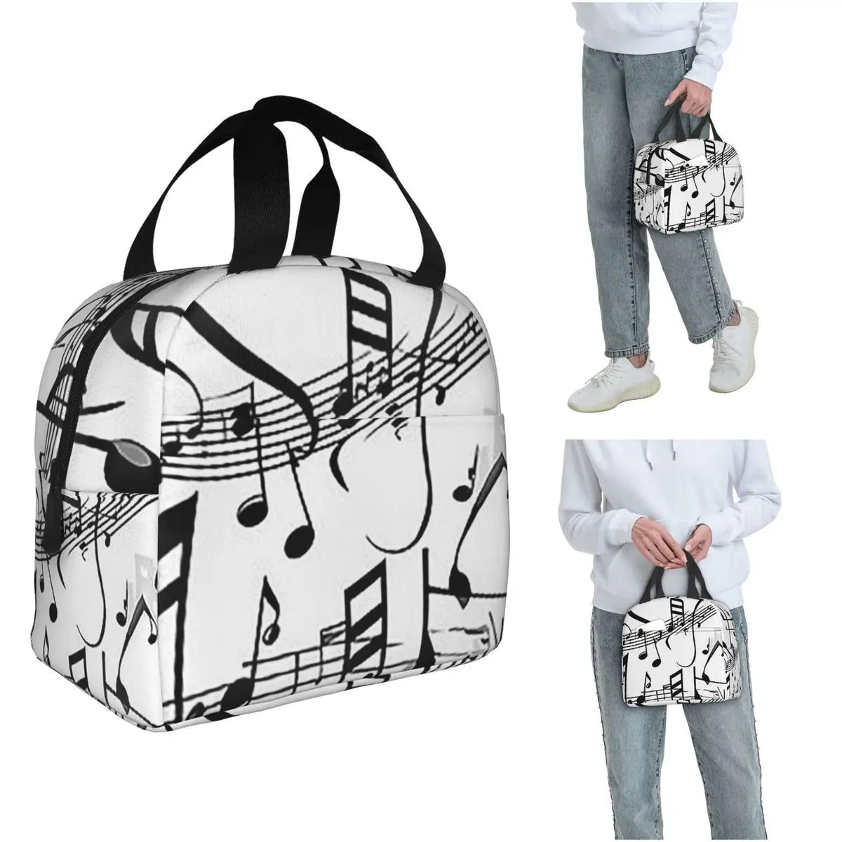 Abstract Piano Keys With Musical Notes Insulated Lunch Bag for Women Kids Leakproof Food Boxes Thermal Lunch Box Tote
