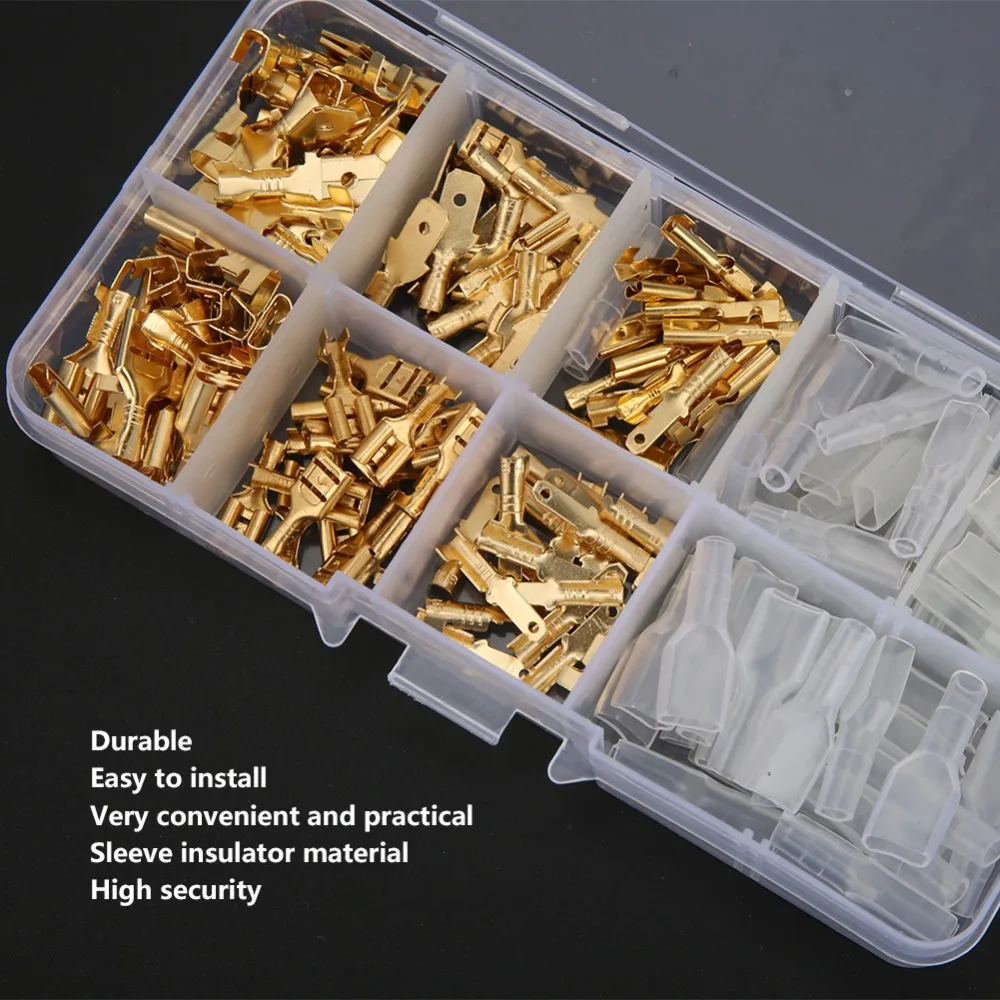 180Pcs Golden Insert Electrical Wire Cable Connector with Insulation Cover Spring Terminal Connector Durable Spade Terminals