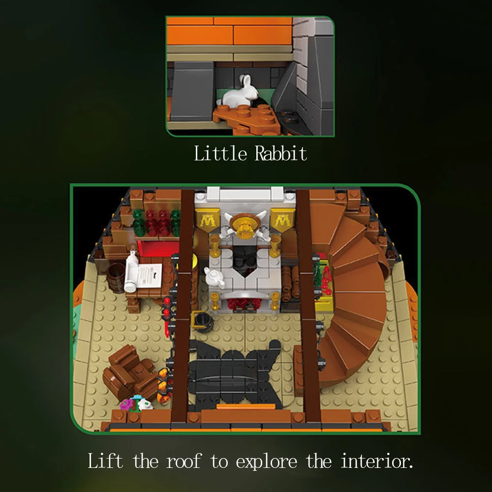 Forest Cabin Street View with Lights Adult High Difficulty Building Blocks Assembly Model Toy