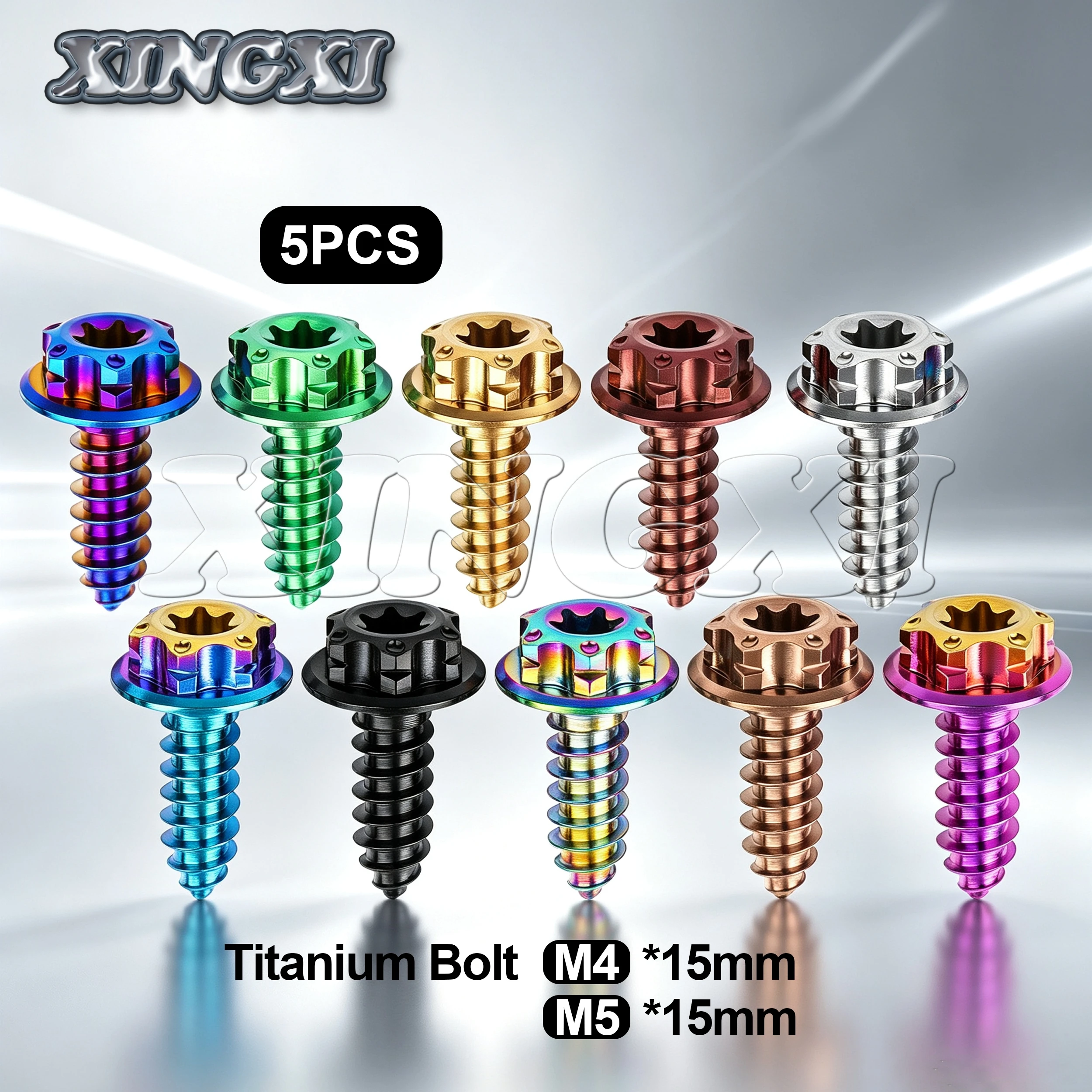 Xingxi 5pcs GR5 Titanium bolts M4/M5x15mm T25 star-flanged self-tapping screws for decorative motorcycle bodywork modifications