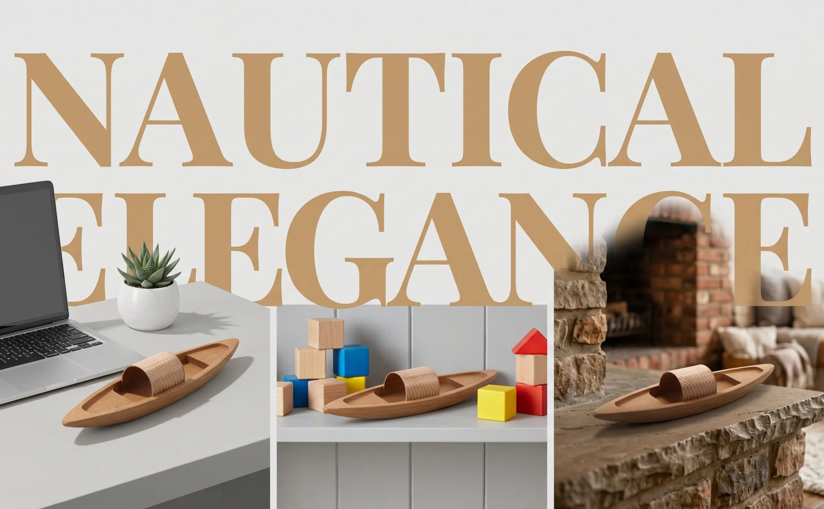 Natural Wooden Boat Decor – Small Handcrafted Desktop Ornament for Home, Office, Tabletop Display