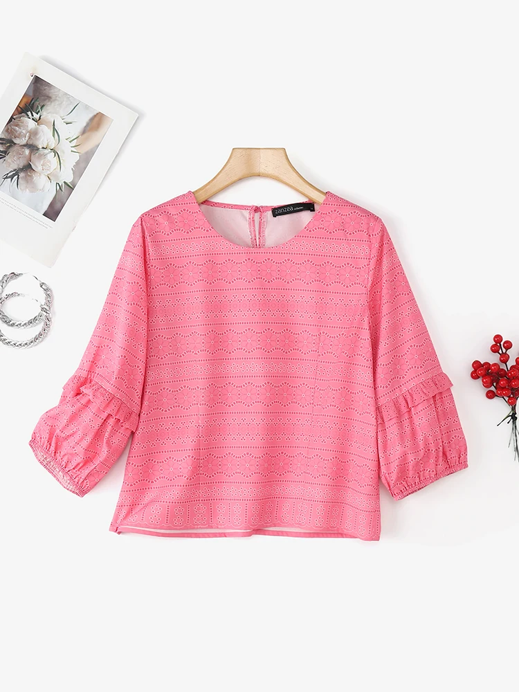 

2025 ZANZEA Fashion Women Tunic Tops Lantern Sleeve Printing Blouse Autumn 3/4 Sleeve Casual Loose Vintage Shirts Blusas Femme