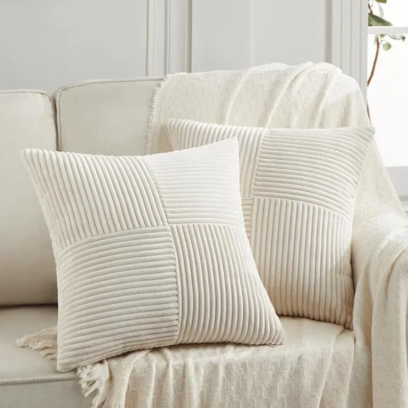 Design Retro Corduroy Patchwork Pillow Covers Christmas Throw Pillow Cases Stripe Decorative Cushion Covers for Sofa Bed Room