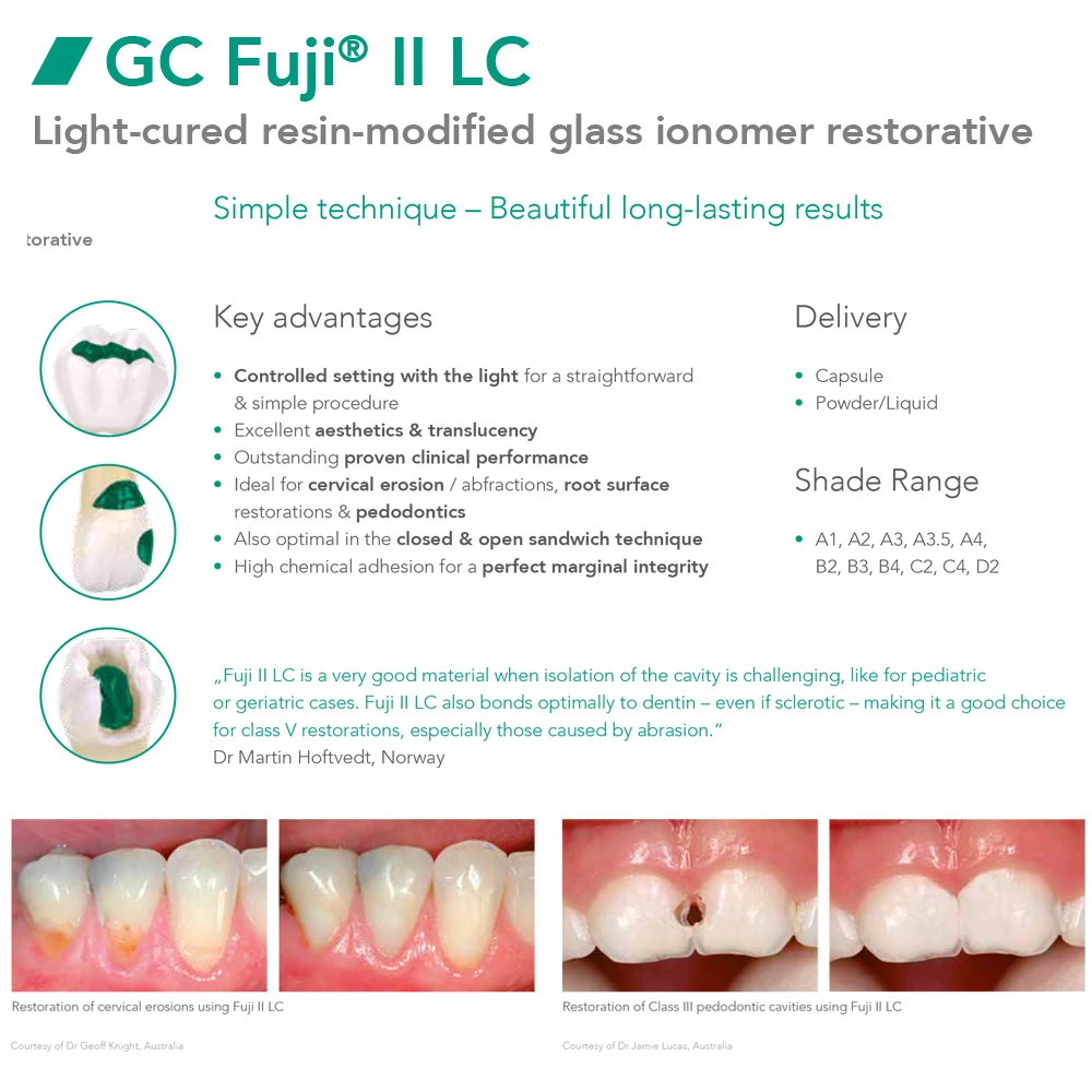 Gc Fuji 2 Lc Luting Dental Light Cure Glassionomer Cement Resin Reinforcement Restoration Filling Material II Gic Dentistry
