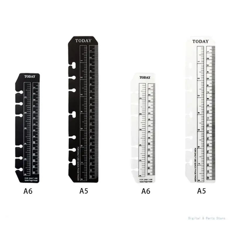 M17F 2Pcs Black/Clear Plastic Page Marker Pagefinder Measuring Ruler for A5 Size 6-Hole Binder Notebook for Students