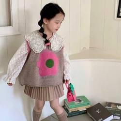 Girls' Autumn Sweater Vest 2024 New Knitted Vest Children's Wear Baby Spring and Autumn Style Girls' Trendy Outfit
