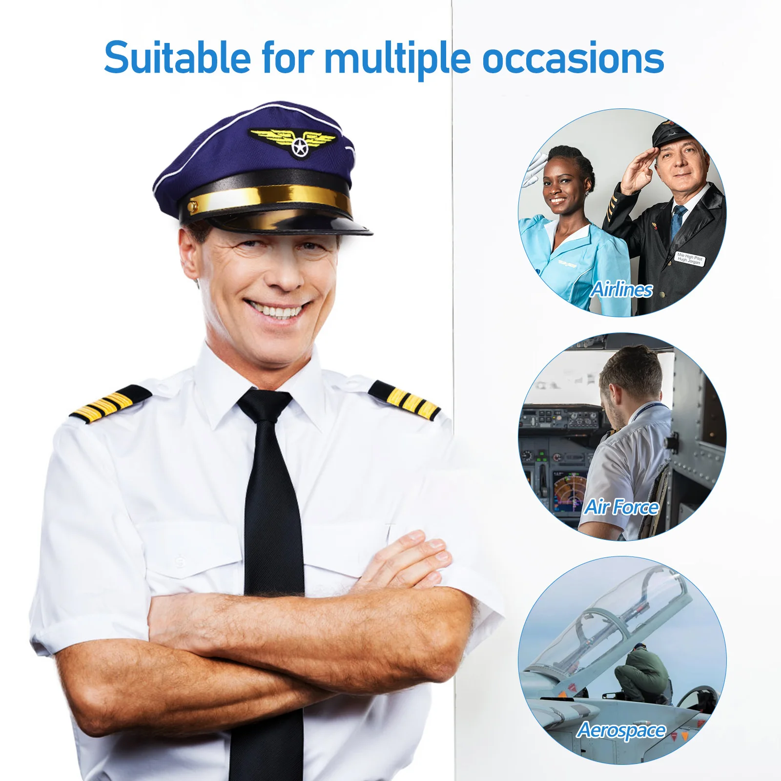 

2Pcs Captain Pilot Hat Classic Design Comfortable Fit Reusable Stewardess Hat Prop for Costume Birthday Party Masquerade