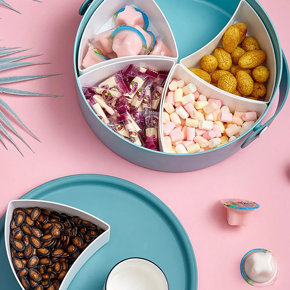 

Blue Lattice Snack Tray Divided Plastic Candy Nut Storage Box with Lid Home Office Desktop Serving Platter Appetizer Dish