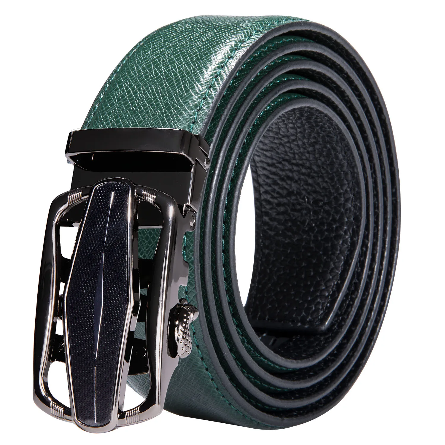 High Quality Green Faux Leather Belts For Men Metal Automatic Buckle Men's Belt Luxury Famous Brand Waist Strap DiBanGu