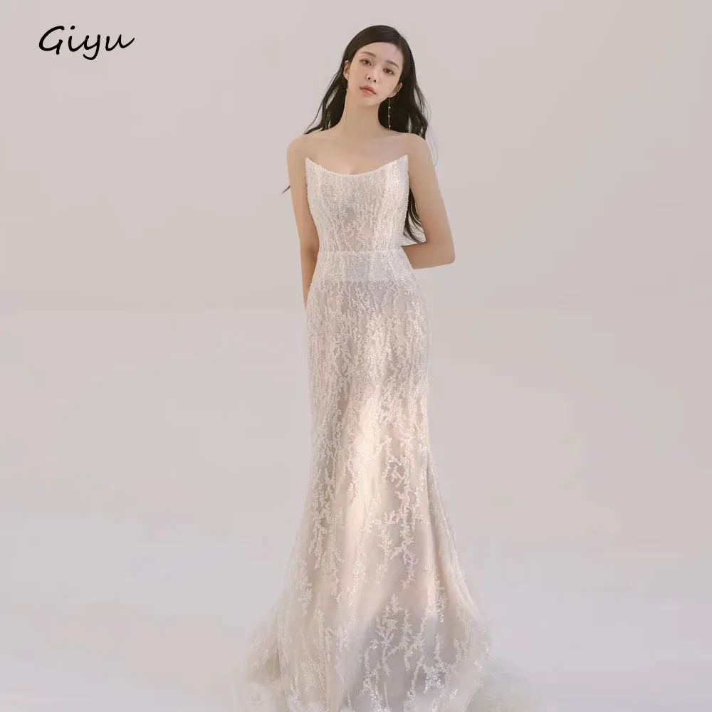 

Giyu Modern Style Full Lace Followers Korea Wedding Dress Photoshoot Floor-length 웨딩드레스 Vestidos Novias Boda Evening Dress