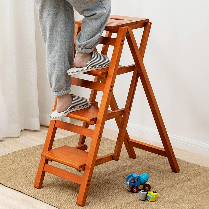 Solid Wood Ladder Folding Multifunction High Ladders Removable Stairs Step Stool Scaffolding Household Chair Home Furnitures