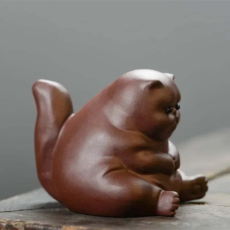 Yixing Boutique, figura de gato de la suerte para mascotas de té de arcilla púrpura, adornos de escritorio, escultura artesanal hecha a mano, juego