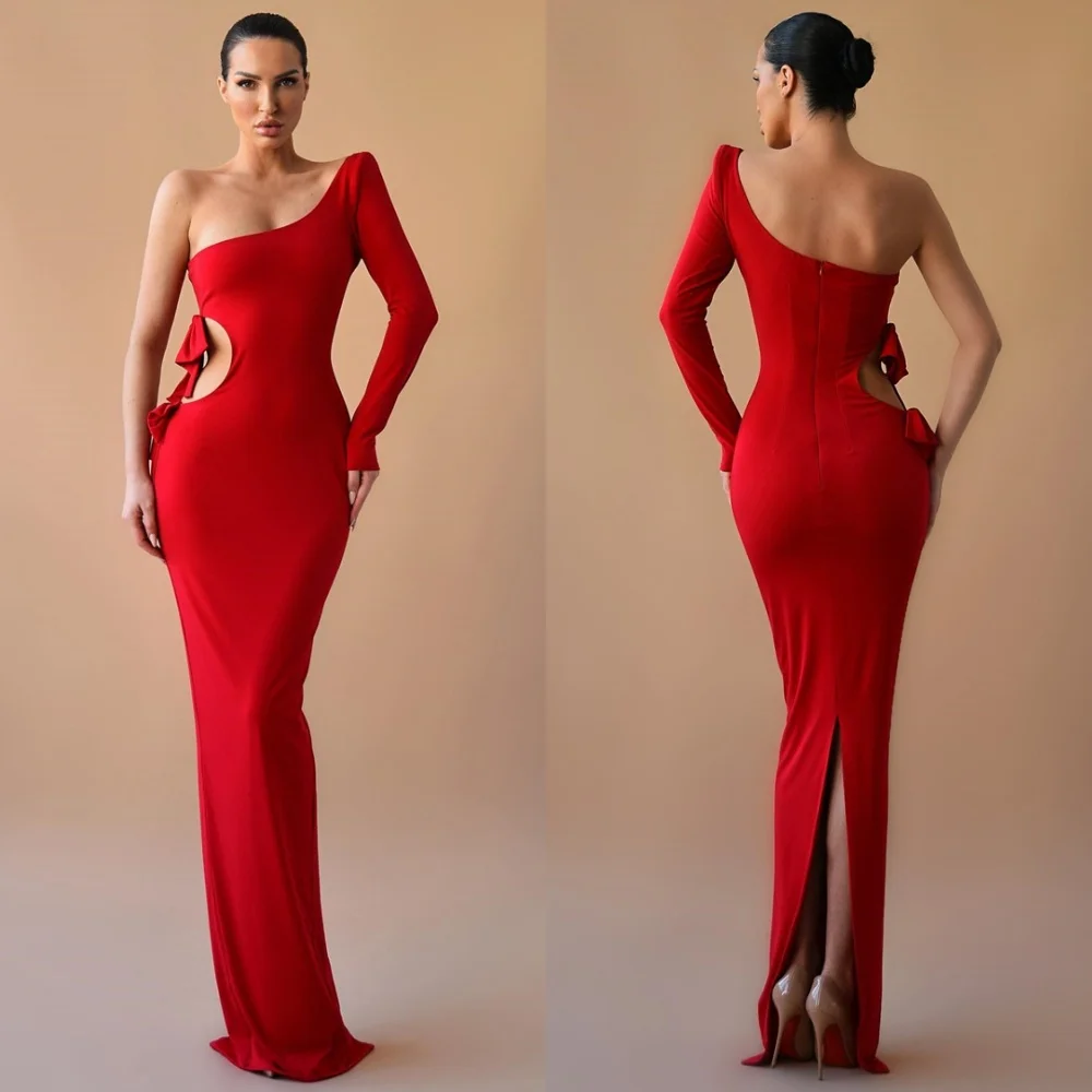 

Customized Simple Jersey Evening Dress Classic One Shoulder Long Sleeves Homecoming Dresses Temperament Vestido De Festa