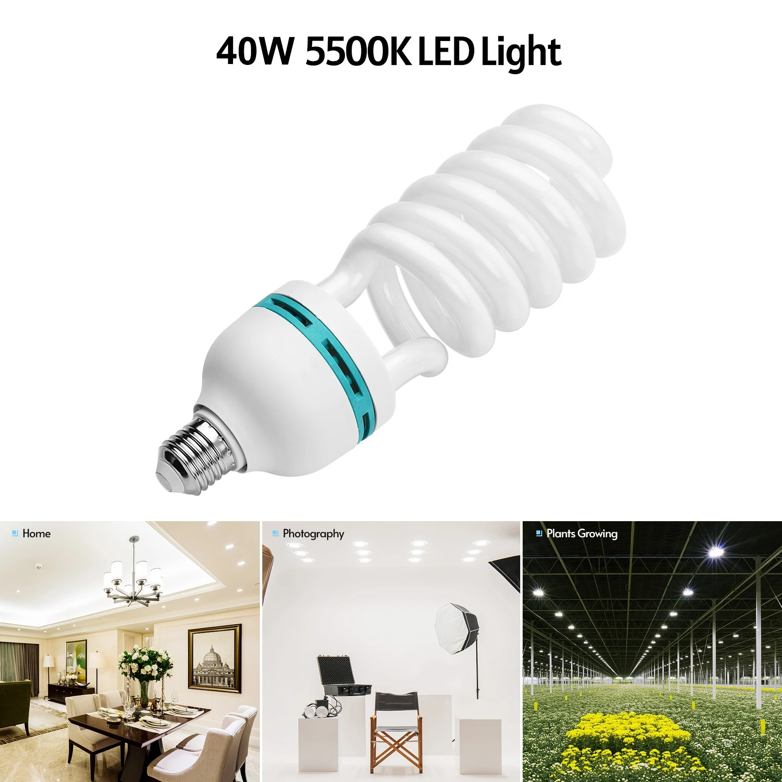 Andoer Spiral Fluorescent Light Bulb 40W 5500K Daylight CRI90 E27 Socket Energy Saving for Studio Photography Video Lighting