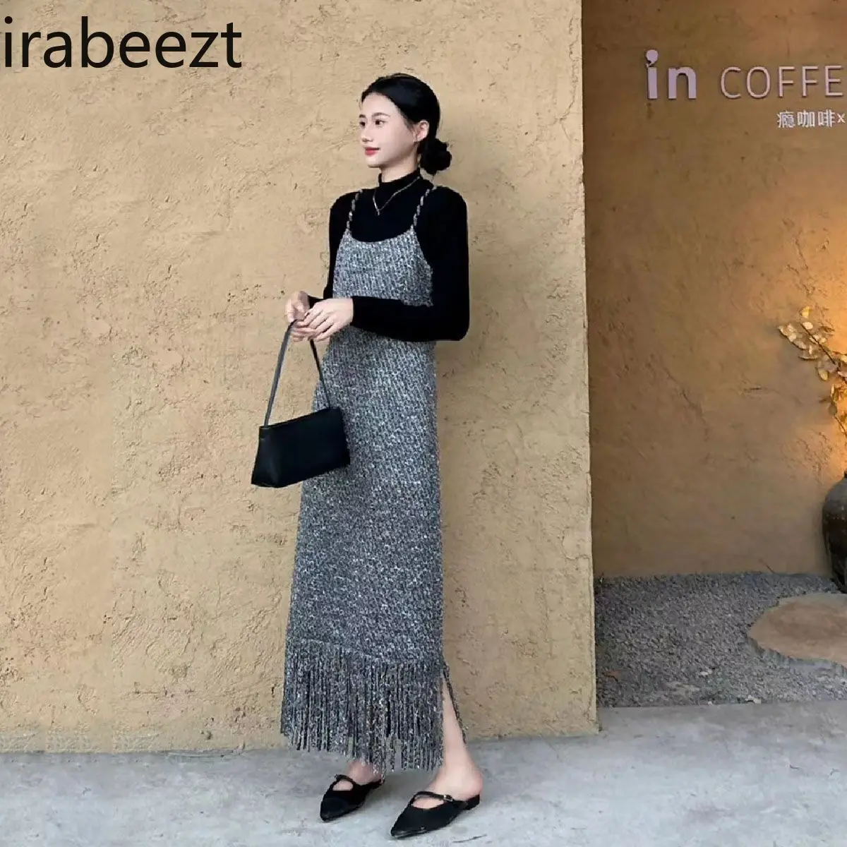 Autumn 2024 New Women's Wear with A High-grade Sense of Super Good-looking Gray Knitted Fringe Dress Sub-suit Conjunto Femenino