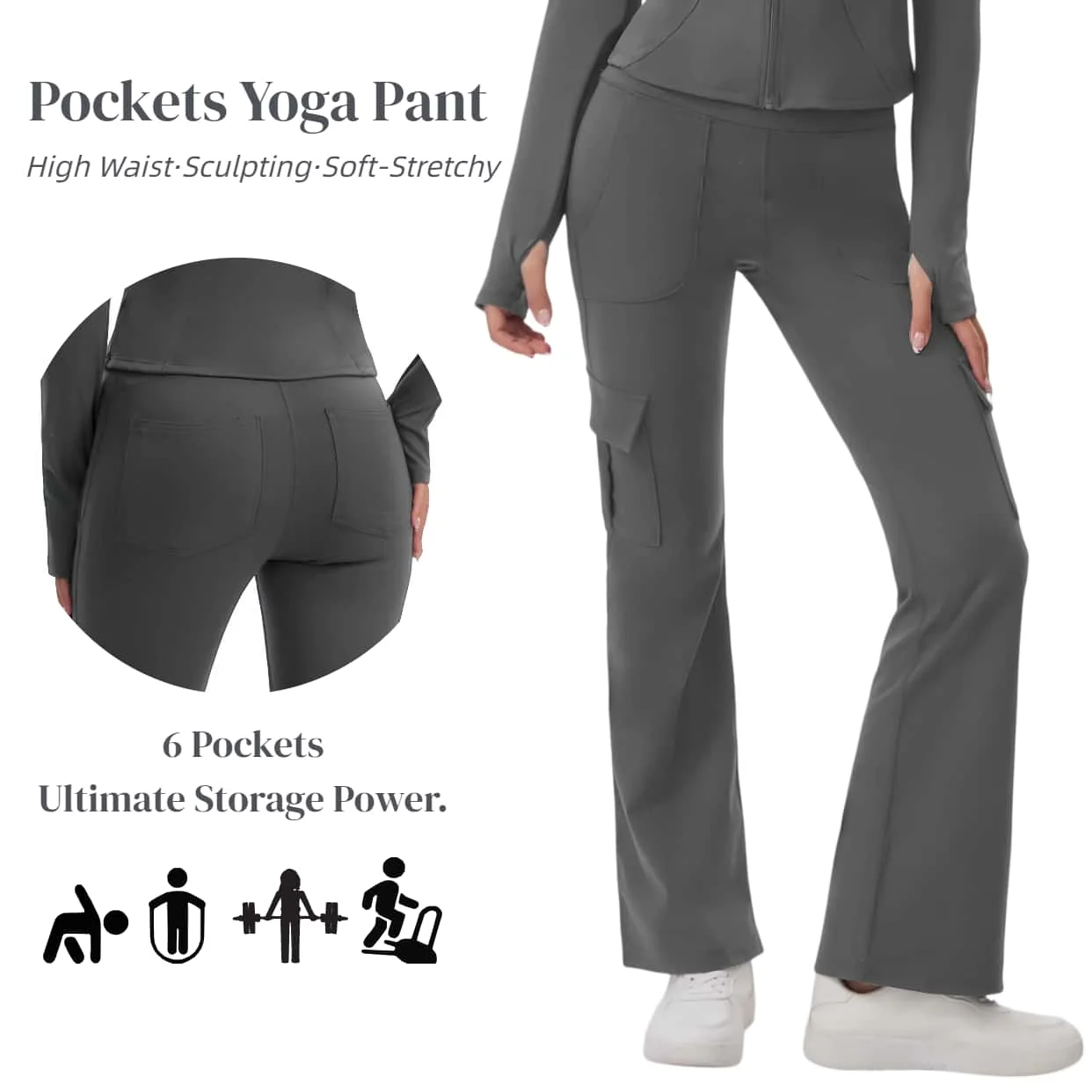 

Women's High Waisted Straight Leg Wide Leg Pants with Multiple Pockets, Tummy Control Casual Yoga Trousers for Gym Fitness Daily