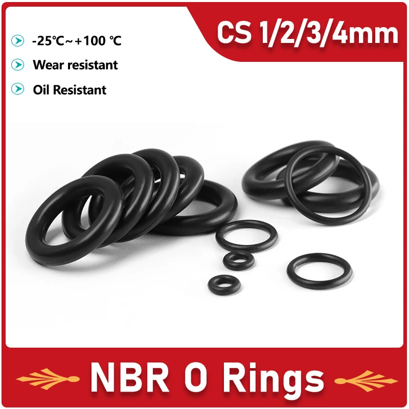 

Black NBR O Ring Sealing Gaskets Thickness CS1 2 3 4 mm OD 5~80mm Oil Resistant Wear Resistant Nitrile Butadiene Rubber Rings