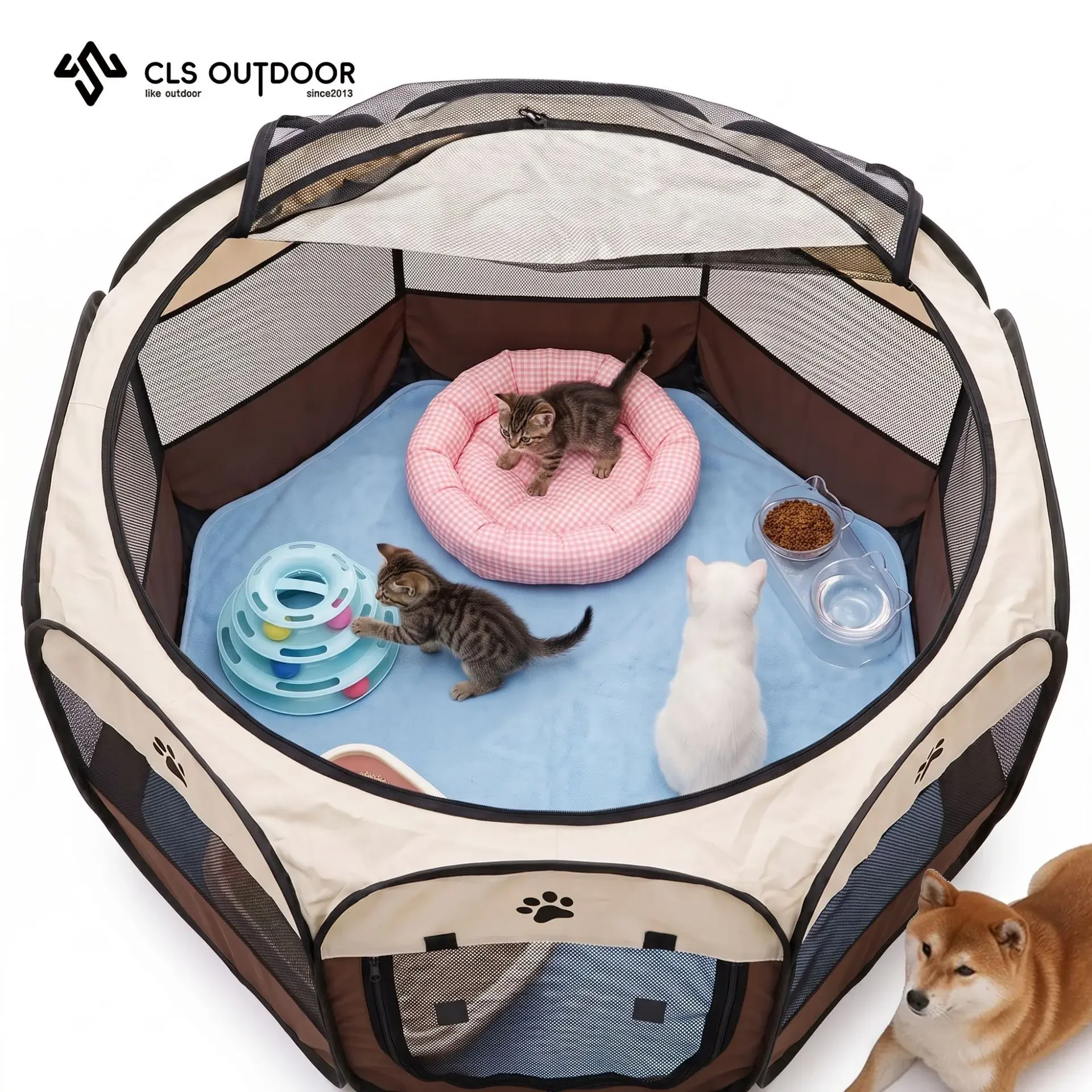 Multifunctional Octagonal Pet Fence Outdoor Foldable Breathable Cat Nest Kennel Portable Pet Game Tent