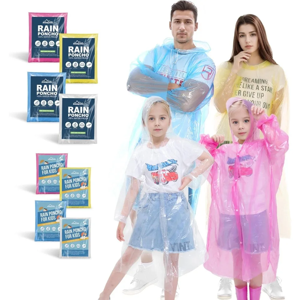 

Одноразовые пончо от дождя для детей, семейный пакет дождевых пончиков, прозрачные детские пончо, индивидуальная упаковка.