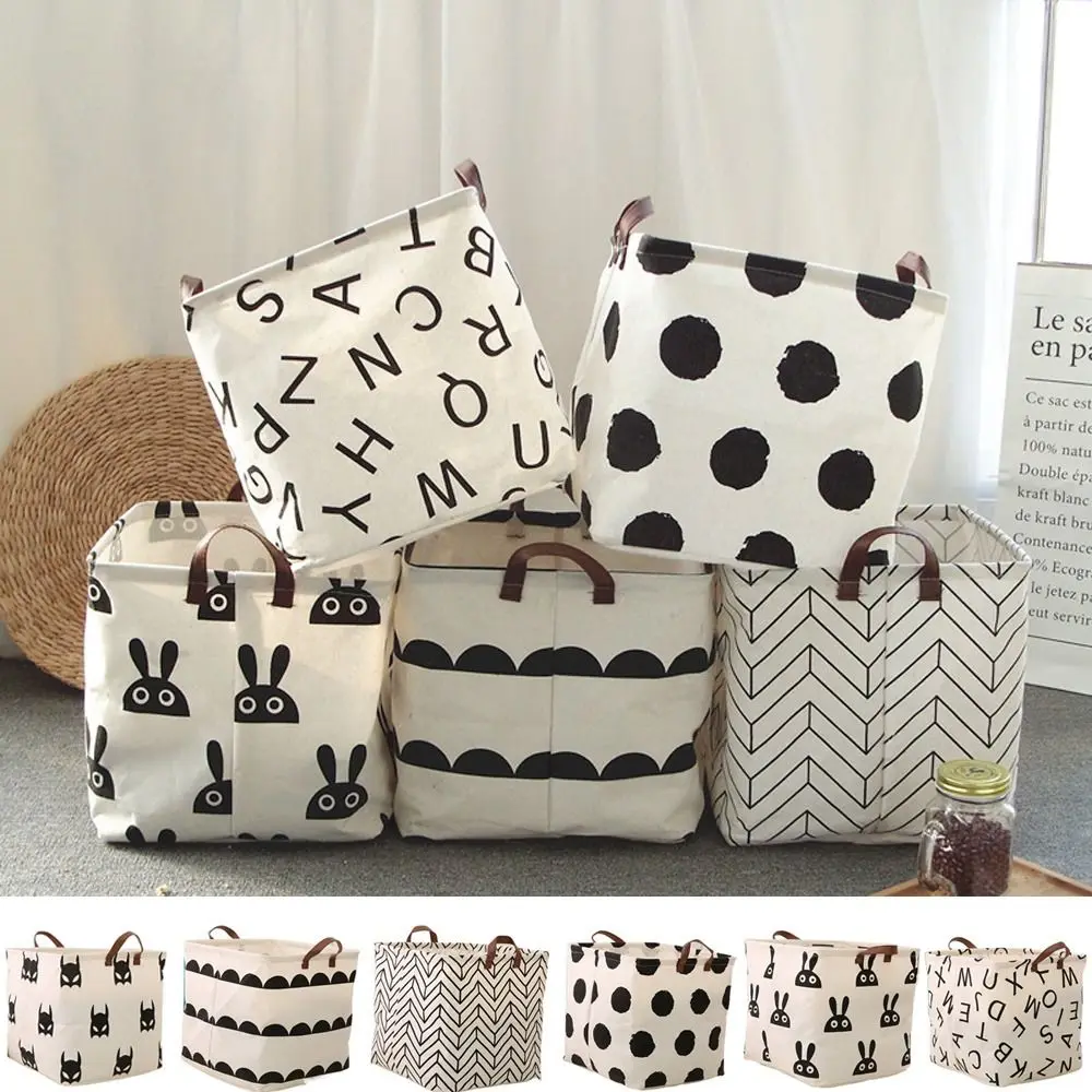 

Large Capacity Square Dirty Clothes Storage Basket Anti-dust Cute Printing Cotton Linen Laundry Basket Collapsible Foldable
