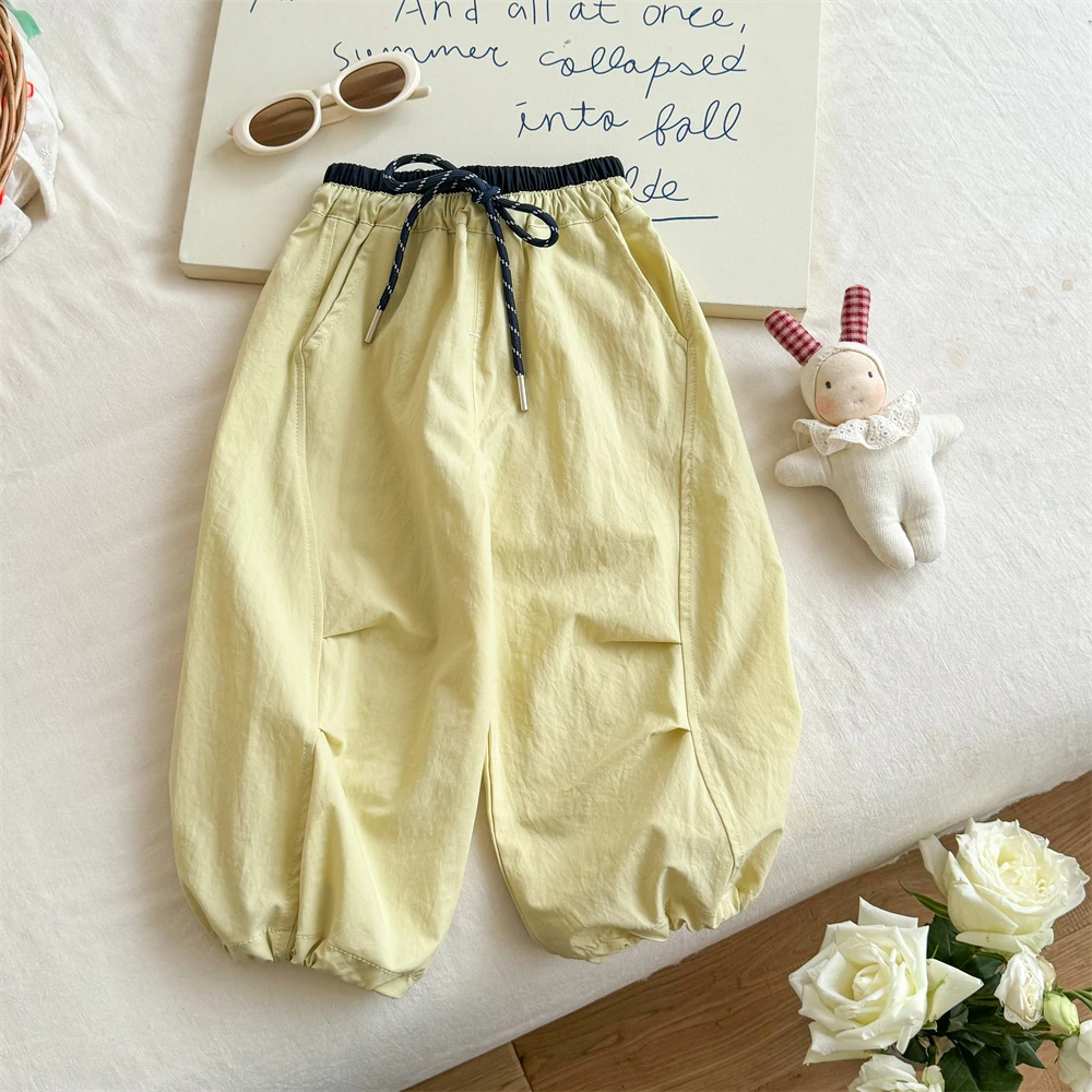 Baby Girls Loose Pants Summer Thin Casual Elastic Waist  Drawstring Mosquito Resistant Trousers Children's Quick Drying Pants