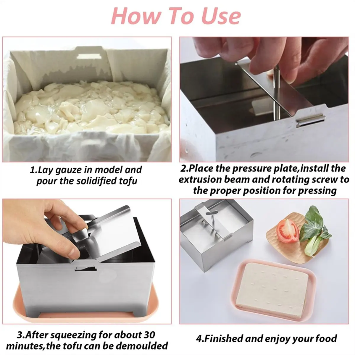 TofuPress Edelstahl, vegane Tofu-Presse, schnelle und effiziente Wasserentfernung für festen Tofu, komplettes Set mit Tropfschale