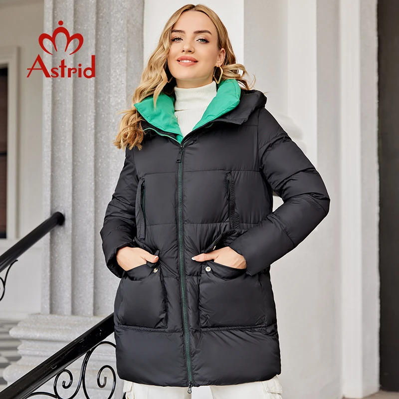 Astrid  2022 Winter Women Outwear Parka Mid-length Coat Hooded Design Warm Windproof Parka Zipper Loose Ladies Jackets ZR-20223