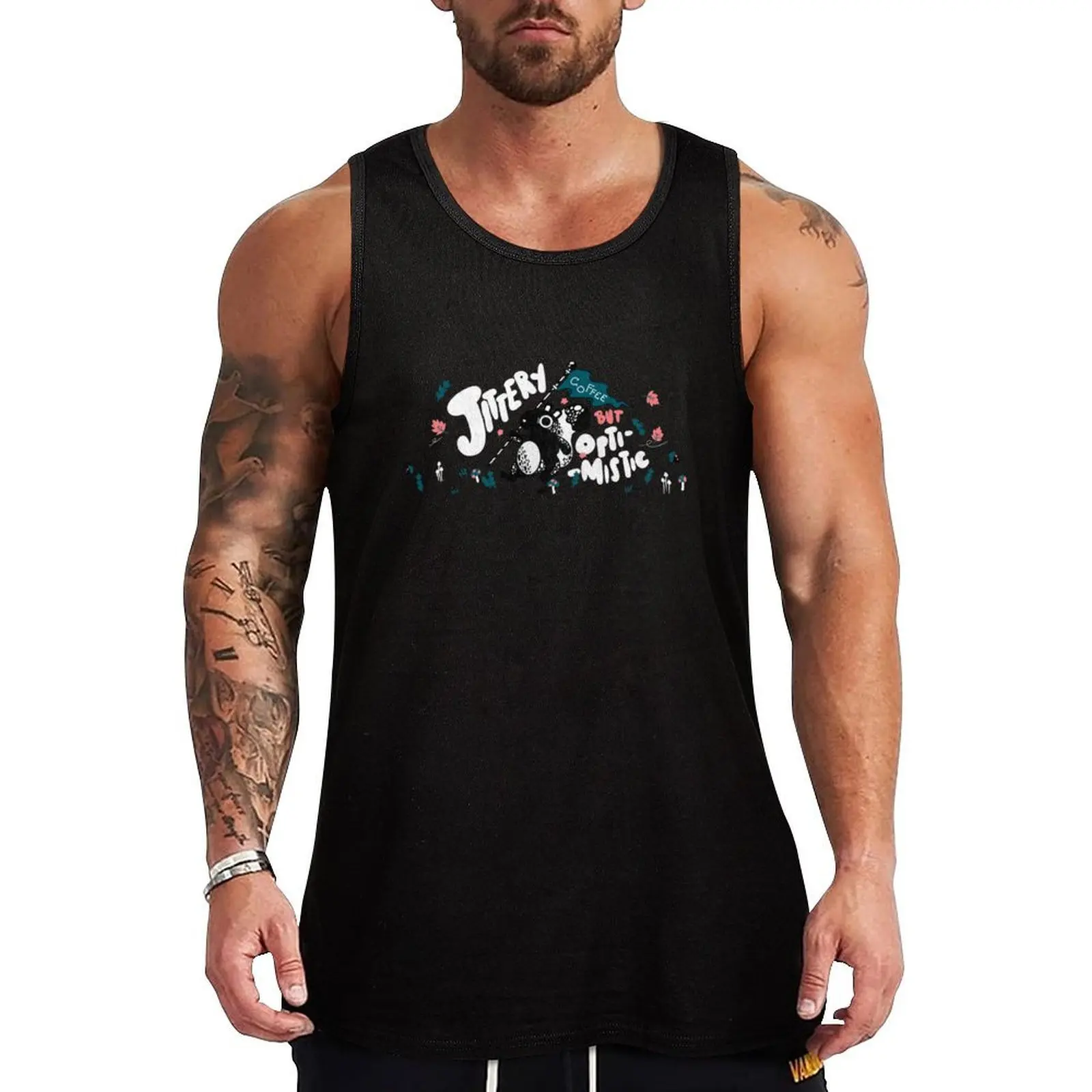 Jittery but Optimistic Tank Top, débardeur de sport anti-transpiration, chemise de course et d'entraînement