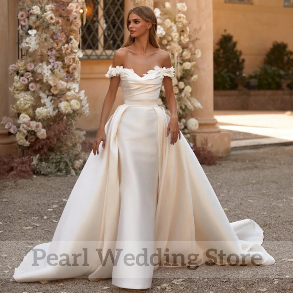 Detachable Skirt Wedding Dress V-Neck Three-dimensional Petal Mermaid Wedding Dress Bridal Sexy Backless Dress Robe Gown