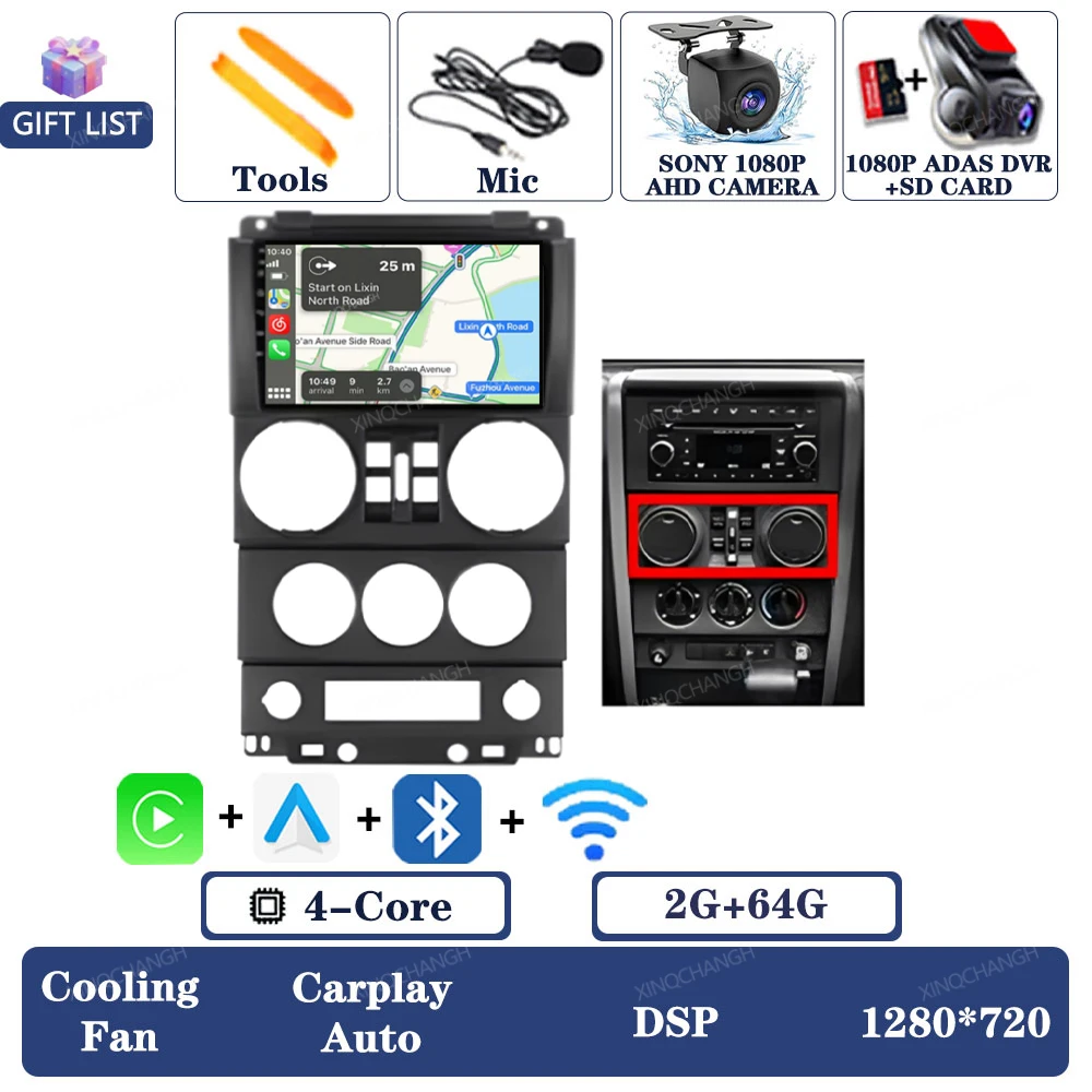 Android 16 autoradio voor Jeep Wrangler 3 JK 2008 - 2010 QLED multimediasysteem videospeler 2DIN Qualcomm 4G LTE 5G WIFI BT GPS