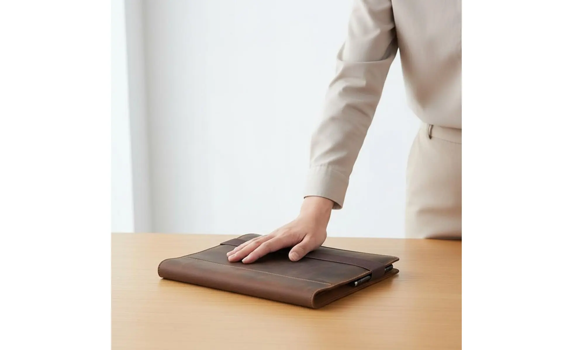 Refillable Business Padfolio Vintage & Design A4 Leather Binder Crazy Horse Leather Folder Multi-Functional 4-Loop Binder Cover
