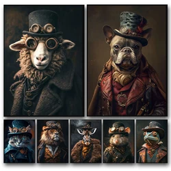 Vintage Steampunk Animals Portrait Print Posters Pictures Retro Animal Wall Art Canvas Painting Mural for Living Room Home Decor