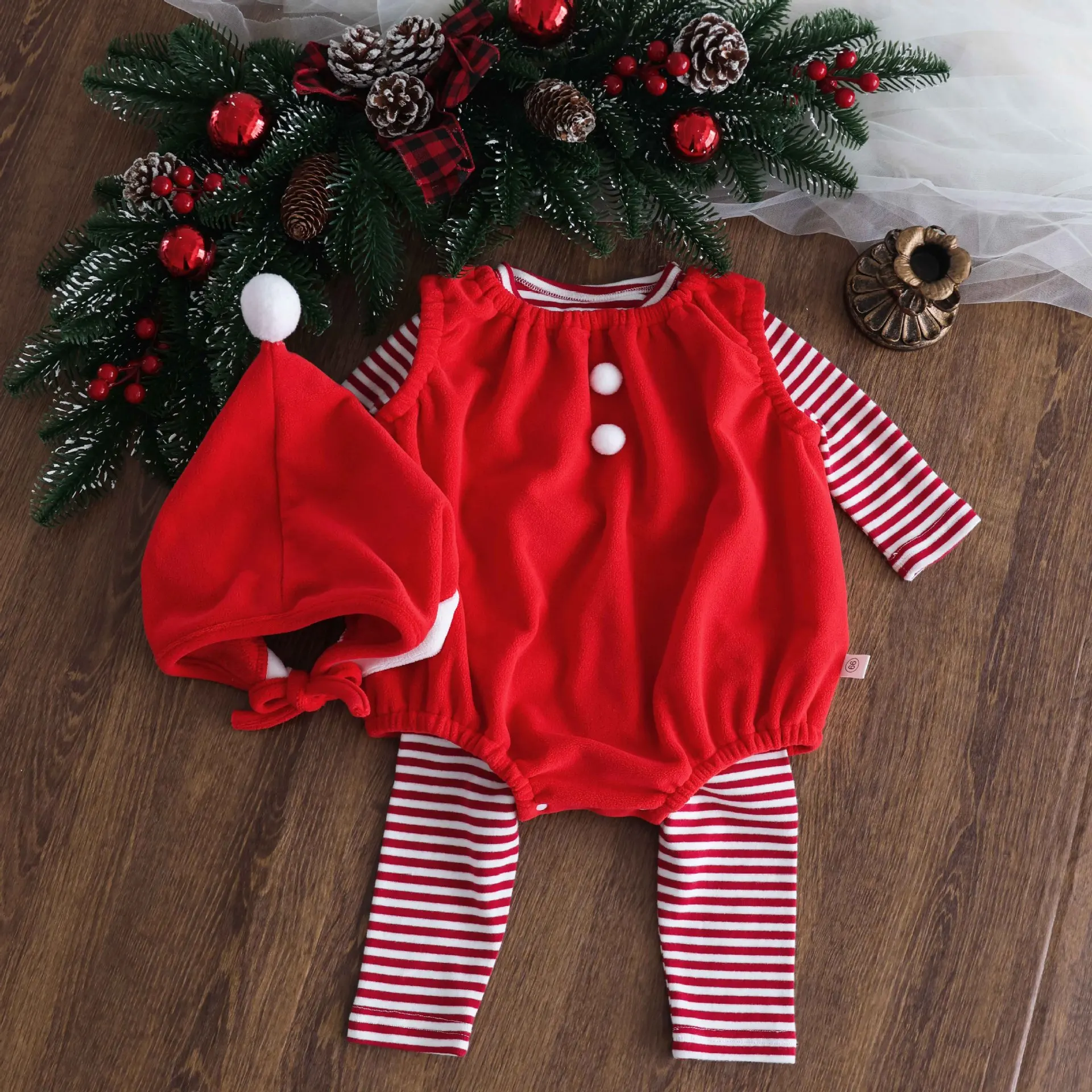 Weihnachten niedlichen Elf Party Neugeborenen Kleidung Hut 2 Stück bequem und weich 0-24m Jungen Mädchen Frühling Herbst Weihnachten Baby Overall – Detail 12