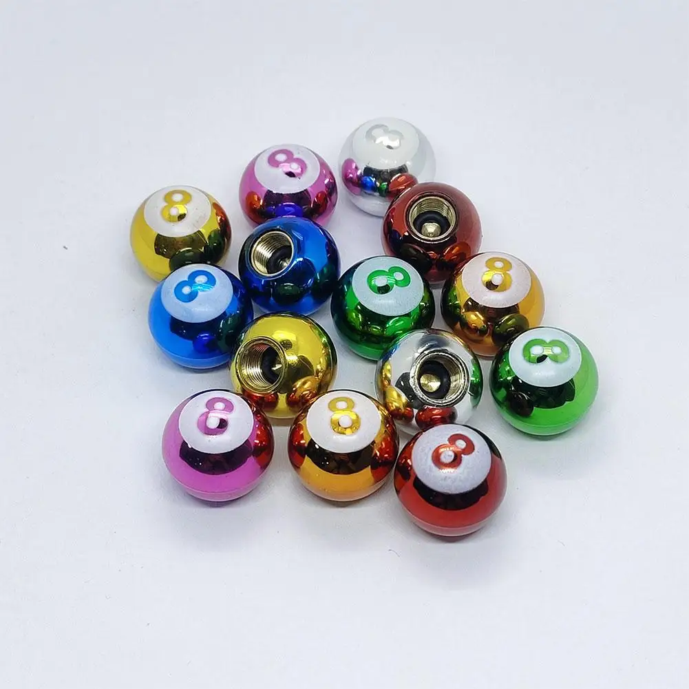 4pcs/set Aluminum Metal Plated Number 8 Ball Shape Car Tire Valve Caps Car Dust Proof Stem Air For Bike/Car/Truck/Motor