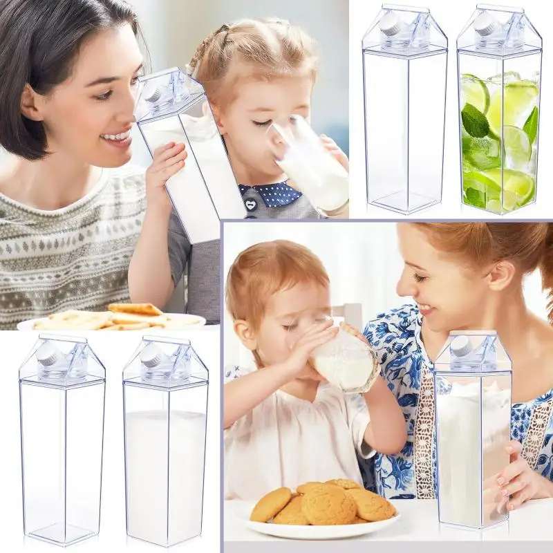 750ML Transparent Milk Bottle Water Box Square Milk Coffee Juice Tea Cup Transparent Milk Storage For Outdoor Sports Camping Gym