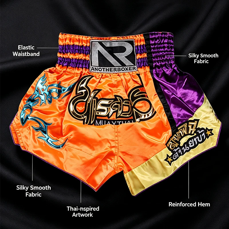 Muay Thai Boxshorts Orange Thai Shorts Traditionelle Kickbox-Kampfshorts für Erwachsene und Kinder Kampfsport Sparring Trainingshosen