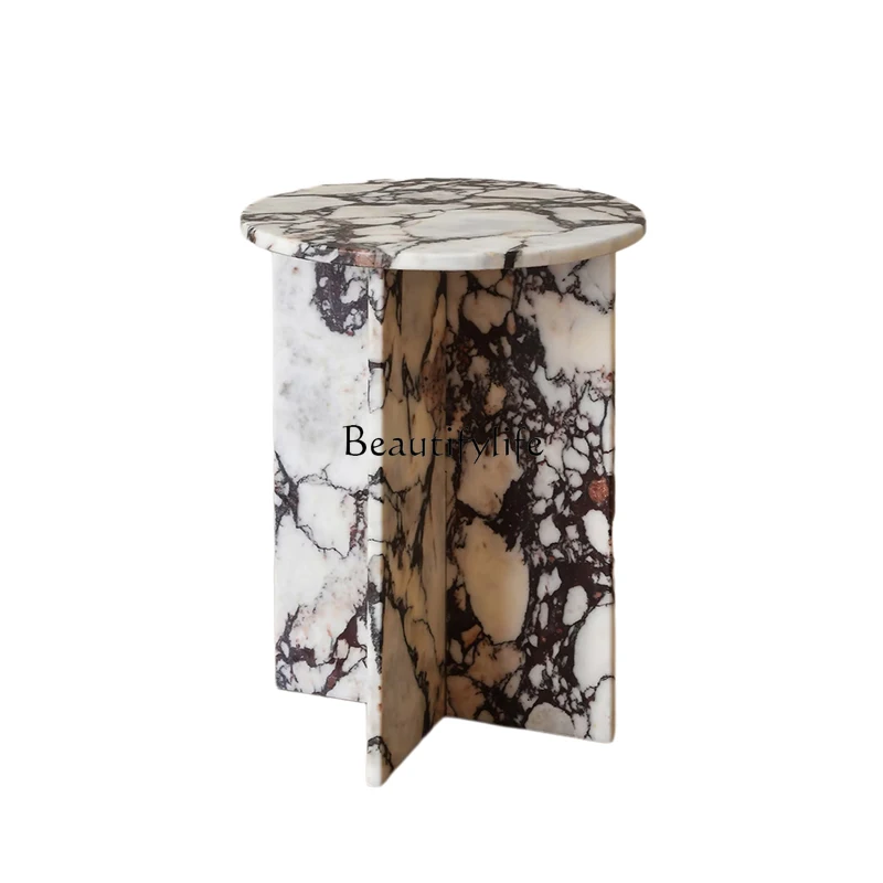 

*Italian light luxury marble living room side table with simple medieval high-end sofa