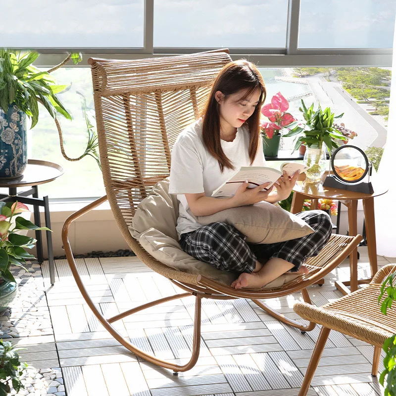 Outdoor rocking chair Leisure recliner Balcony rattan chair Garden Lazy   Adult household single rocking