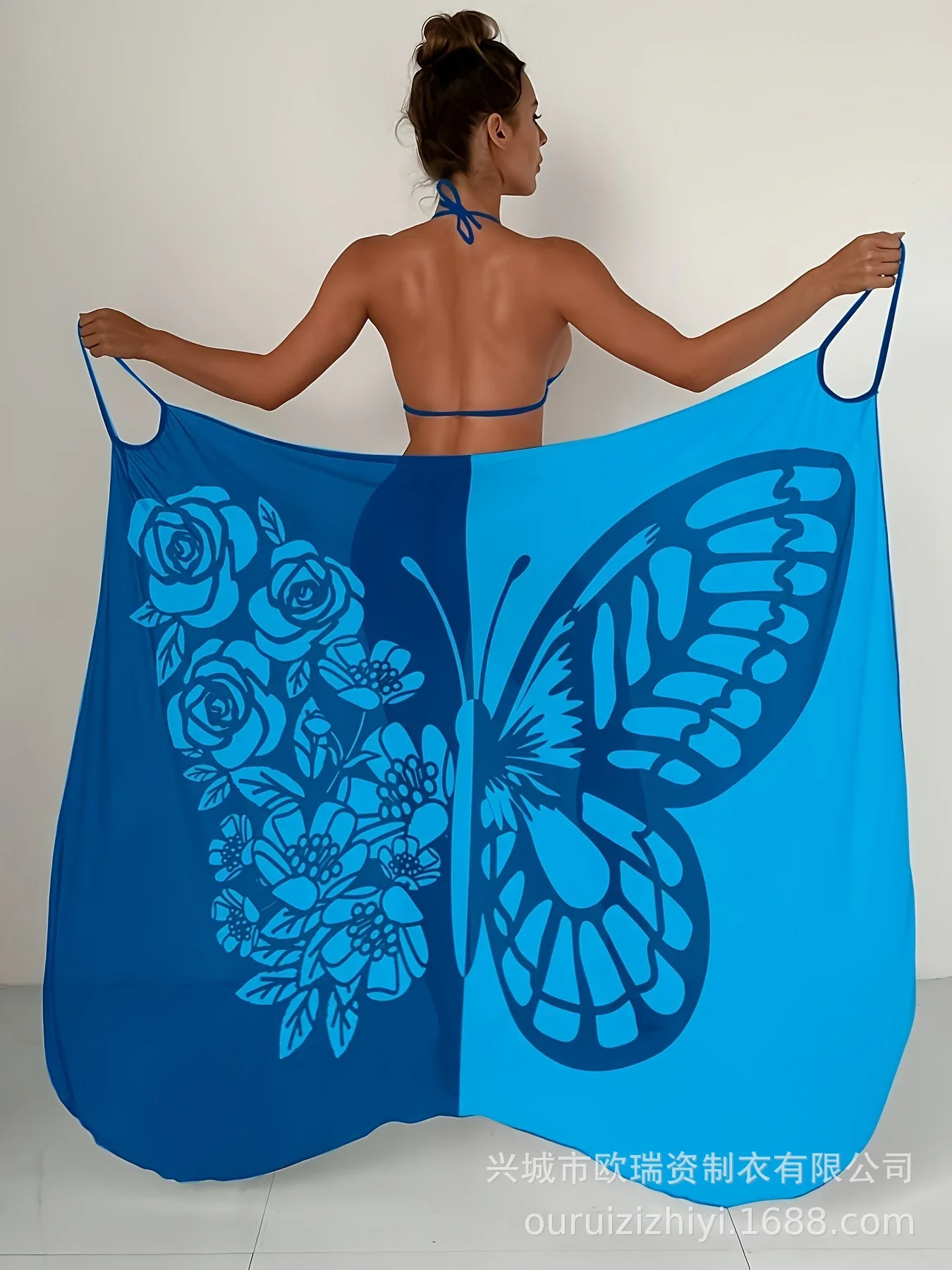 

2025 New One-Piece Swimwear Hoodie with Printed Butterfly Silk Dress and Beach Towel Shawl