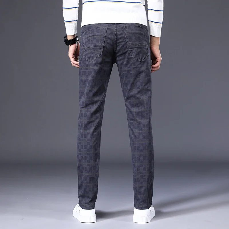High Quality Spring Autumn Men\'s Plaid Casual Pants 98% Cotton Stretch Classic Slim Fit Trousers Male Large Size 40 42 6 Pattern