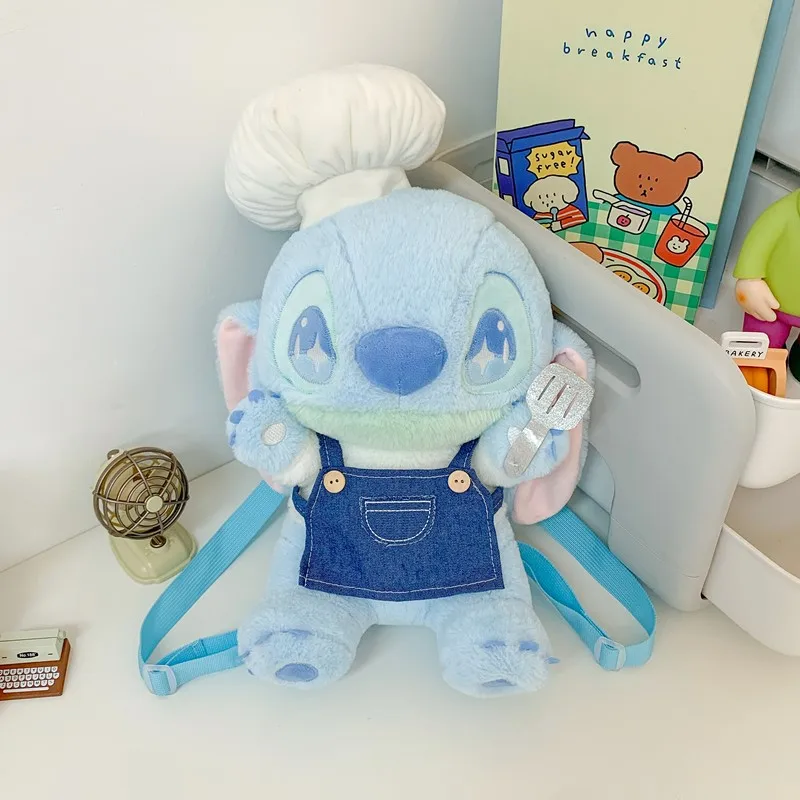 Nueva Mochila de Peluche de Stitch de Disney con Flores de Cerezo, Linda Bolsa de Personajes de Dibujos Animados con Correa, Regalo