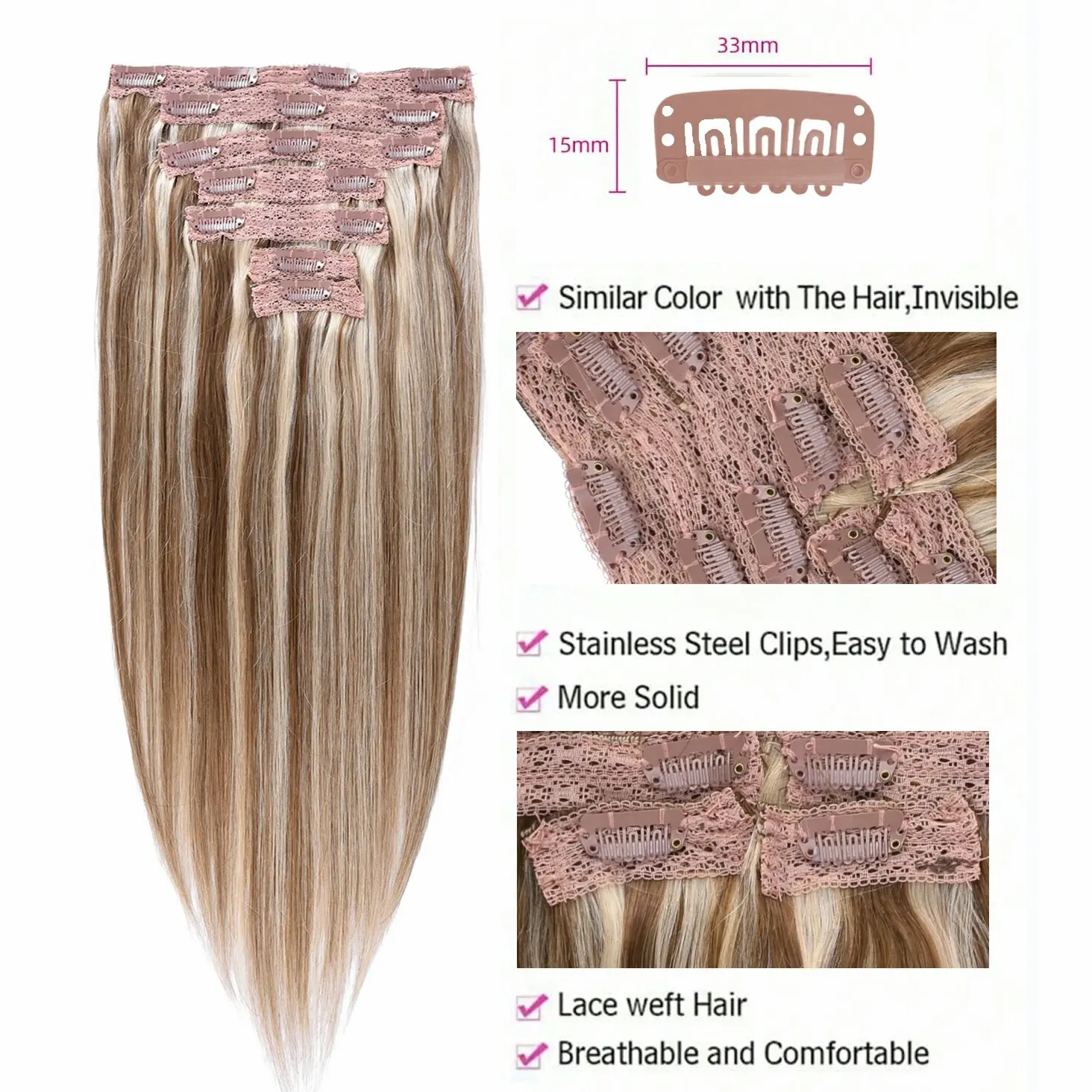 Natuurlijke Hair Extensions Clip In Menselijk Haar 105G 7 Stuks Met 16 Clips P #6/16/613 Ombre Human Hair Extensions Voor Vrouwen 18 Inch