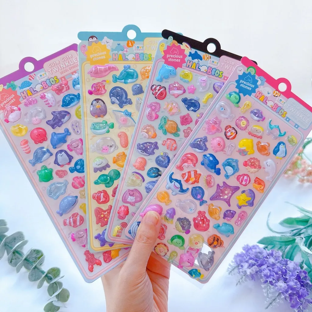 

3D Marine Animal Embossed Crystal Stereo Fish Stickers (4 Pieces) Kids' DIY Guka Supplies Decorative Decals for Cameras Phones